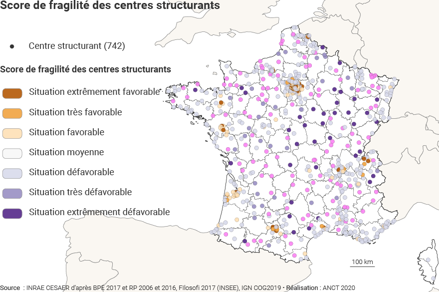 2020 - Centralités - Score de fragilité des centres - Les centres structurants