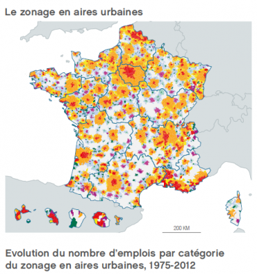 2016 - Rapport - Evolution du nombre d'emploi par catégorie du zonage en aires urbaines 1975-2012