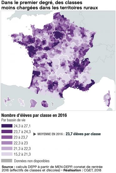2017 - EducSup - Nombre d'élève par classe en 2016 en France